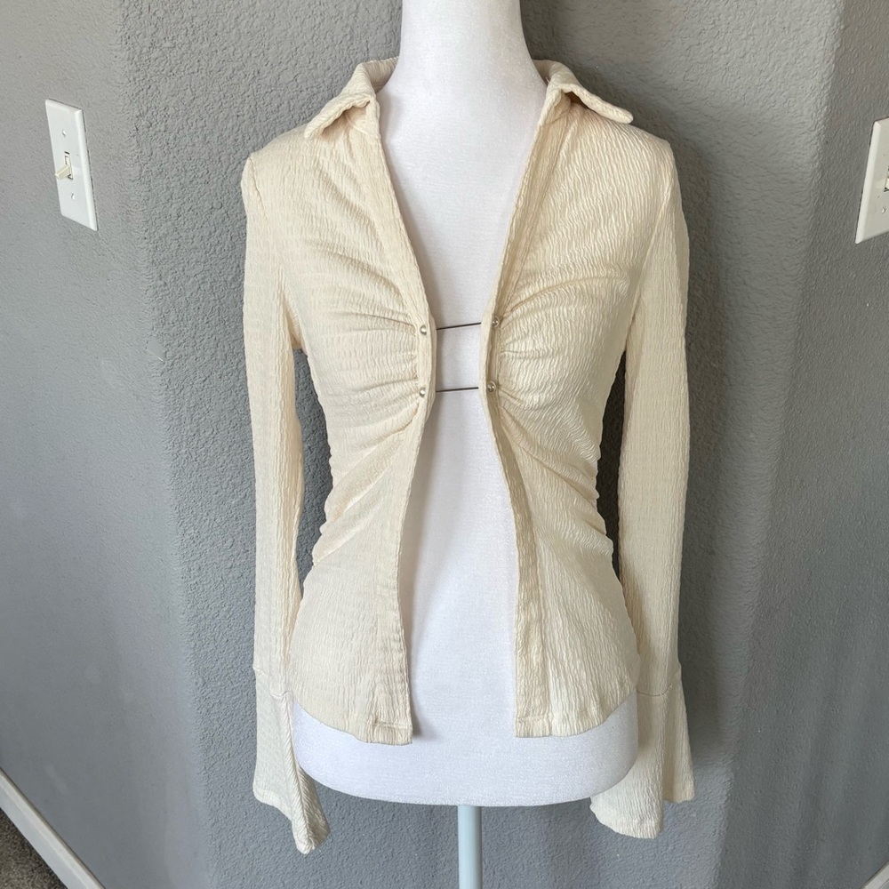 Fashion Nova Cream Textured Blouse